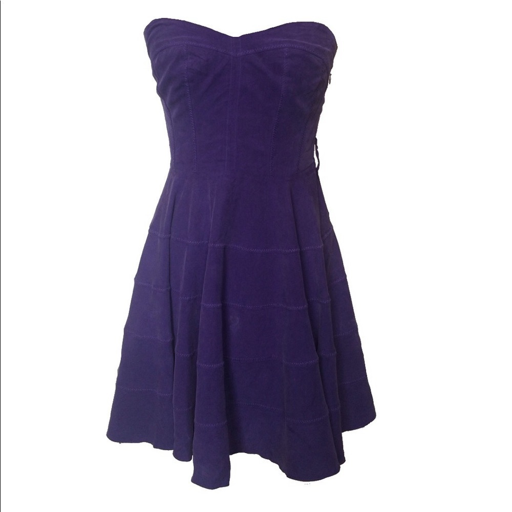Guess by Marciano 100% Silk Purple Sweetheart Neckline A-Line Dress • Size 4 🗣